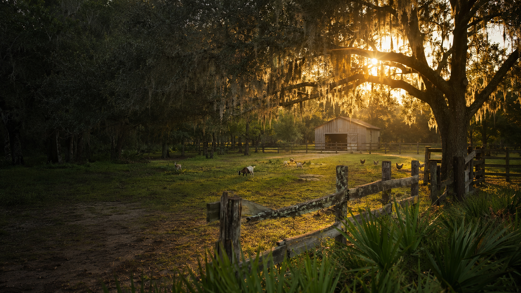 The shaded DiamondTrail Ranch family homestead in Central Florida